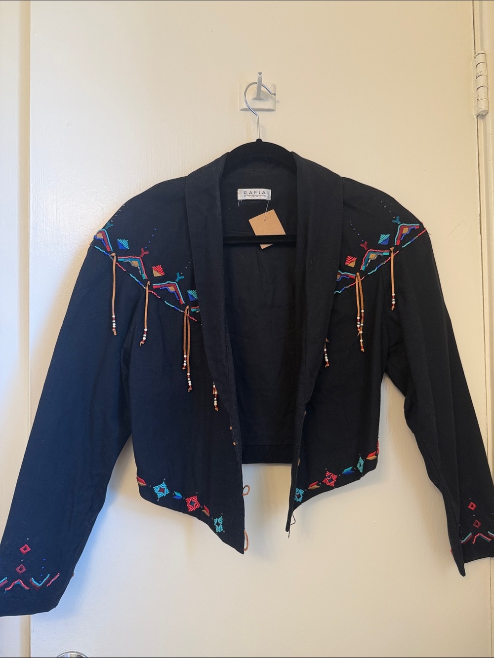 Custom Black Embroidered Beaded Cropped Jacket